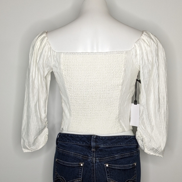 NWT ASTR white 2/3 sleeve cropped square neck top S - Picture 5 of 8